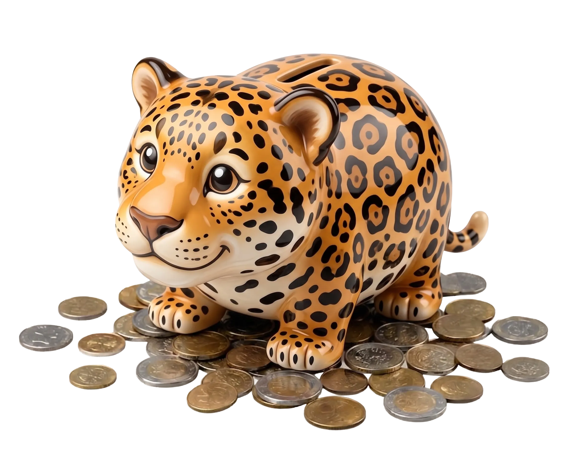 Cofrinho de onça com moedas